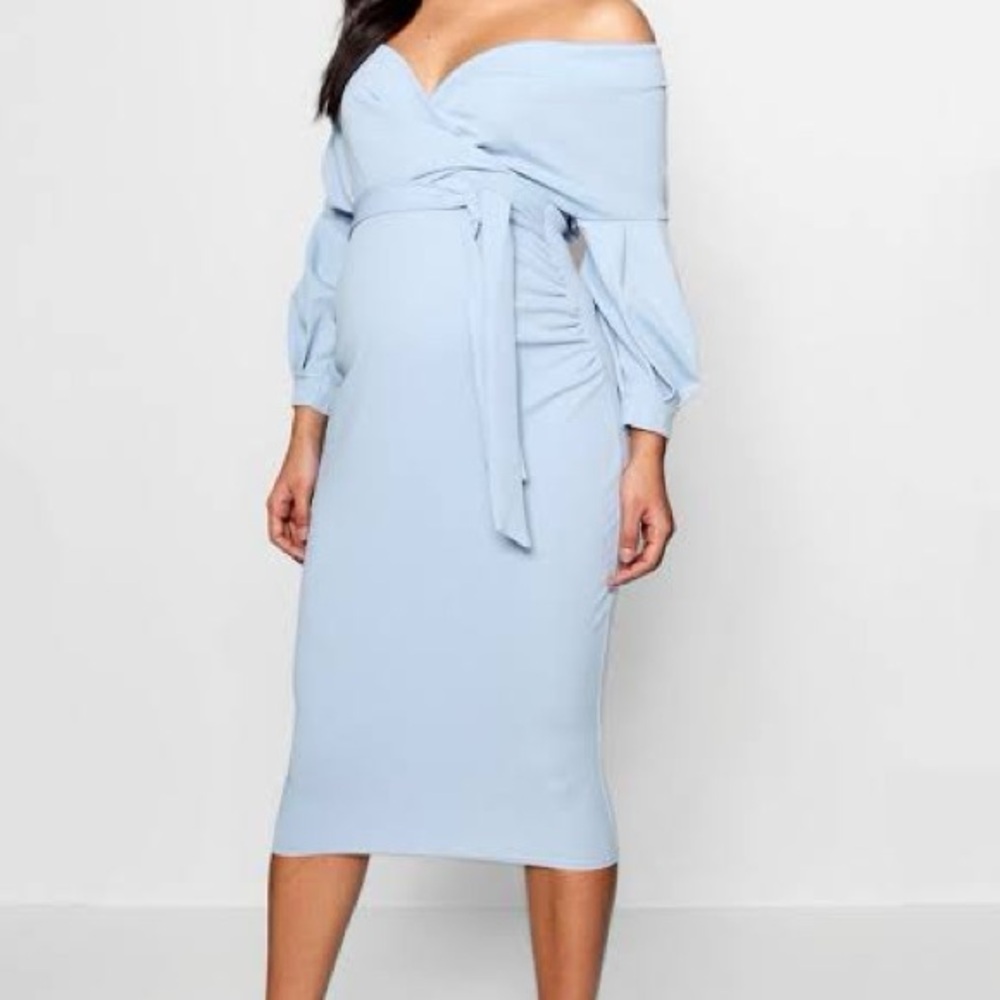 Boohoo Maternity Off-Shoulder Midi Dress